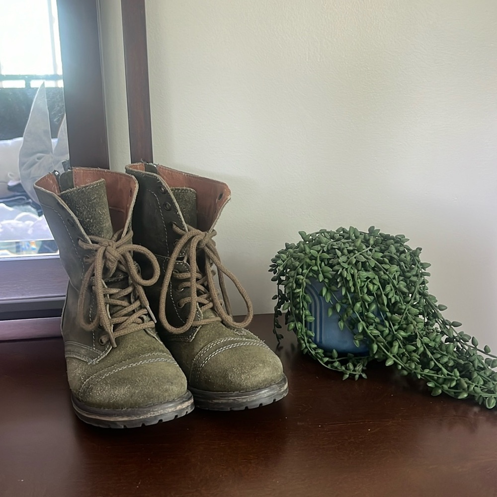 Steve Madden Green Suede Combat Boot